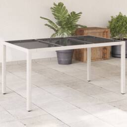 Berkfield Home Garden Table with Glass Top White 150x90x75 cm Poly Rattan - Size: 150 x 90 x 75 cm - thumbnail 2