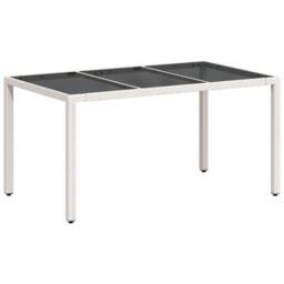 Berkfield Home Garden Table with Glass Top White 150x90x75 cm Poly Rattan - Size: 150 x 90 x 75 cm - thumbnail 7