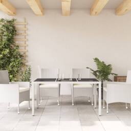 Berkfield Home Garden Table with Glass Top White 150x90x75 cm Poly Rattan - Size: 150 x 90 x 75 cm - thumbnail 1