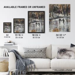 "Artery8 Skaters on Frozen Lake Artwork Winter Dark Ice Wall Art Print in Grey - Size: W24"" x H32""" - thumbnail 3