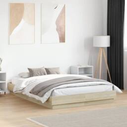 Berkfield Home Bed Frame with LED without Mattress Sonoma Oak 120x190 cm Small Double in Light Tan - thumbnail 2