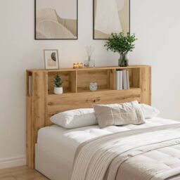 Berkfield Home Headboard Cabinet Artisan Oak 160x18.5x103.5 cm Engineered Wood in Brown - thumbnail 3