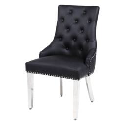 HOME LUXE INTERIOR Set Of 2 Majestic Hudson Black Leather Dining Chairs - Size: 1 Seater - thumbnail 2