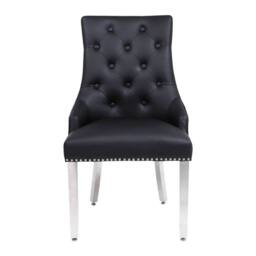 HOME LUXE INTERIOR Set Of 2 Majestic Hudson Black Leather Dining Chairs - Size: 1 Seater - thumbnail 3