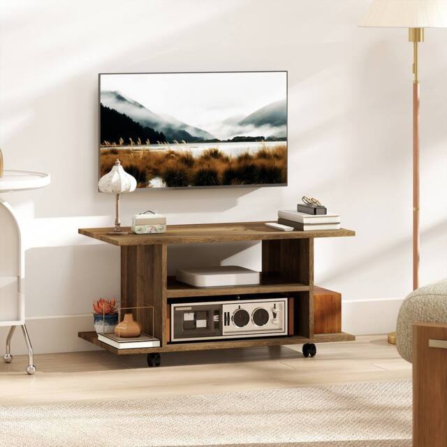 HOMCOM Modern TV Cabinet Stand Storage Shelves Table Mobile Walnut - image 1