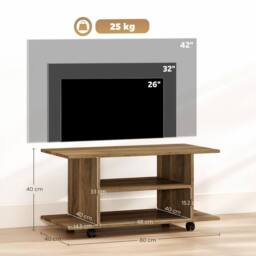 HOMCOM Modern TV Cabinet Stand Storage Shelves Table Mobile Walnut - thumbnail 3