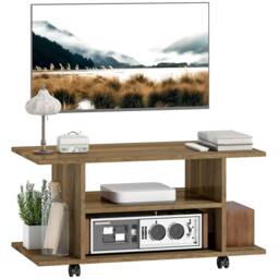 HOMCOM Modern TV Cabinet Stand Storage Shelves Table Mobile Walnut - thumbnail 2