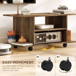HOMCOM Modern TV Cabinet Stand Storage Shelves Table Mobile Walnut - thumbnail 5