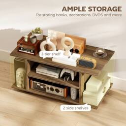 HOMCOM Modern TV Cabinet Stand Storage Shelves Table Mobile Walnut - thumbnail 4