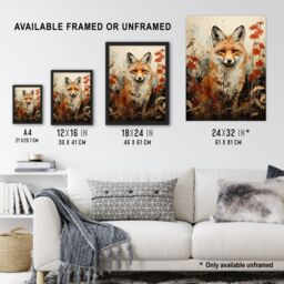 Artery8 Wall Art Print Red Fox w/ Wildflowers Watercolour Painting Amber Cream Grey Woodland Creature in Autumn Field Floral Animal Portrait Poster - thumbnail 3
