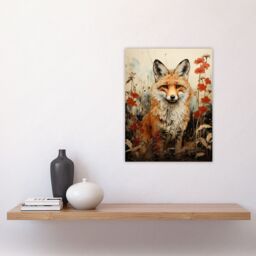 Artery8 Wall Art Print Red Fox w/ Wildflowers Watercolour Painting Amber Cream Grey Woodland Creature in Autumn Field Floral Animal Portrait Poster - thumbnail 4