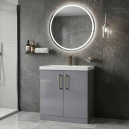 Balterley Contemporary Bathroom Floor 2-Door Vanity Unit Basin, Grey, 800mm in Grey - thumbnail 3