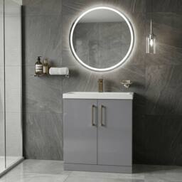Balterley Contemporary Bathroom Floor 2-Door Vanity Unit Basin, Grey, 800mm in Grey - thumbnail 2