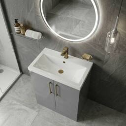 Balterley Contemporary Bathroom Floor 2-Door Vanity Unit Basin, Grey, 800mm in Grey - thumbnail 4