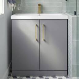 Balterley Contemporary Bathroom Floor 2-Door Vanity Unit Basin, Grey, 800mm in Grey - thumbnail 5