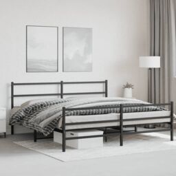 Berkfield Home Metal Bed Frame without Mattress with Footboard¬†Black 183x213cm in Black - Size: 183x213 cm - thumbnail 3