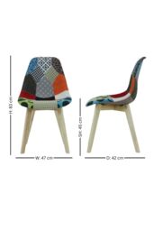 Life Interiors Set of 4 Patchwork Fabric Dining Chairs with Wooden Legs, Mid-Century Modern Accent Chair - thumbnail 5