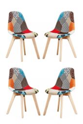 Life Interiors Set of 4 Patchwork Fabric Dining Chairs with Wooden Legs, Mid-Century Modern Accent Chair - thumbnail 1