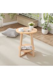 Living and Home 2-Tier Round Wooden Coffee Side Table，50cm Wx 50cm D x 50cm H in Natural - Size: 50 cm Wx 50 cm D x 50 cm H - thumbnail 9
