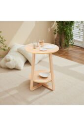 Living and Home 2-Tier Round Wooden Coffee Side Table，50cm Wx 50cm D x 50cm H in Natural - Size: 50 cm Wx 50 cm D x 50 cm H - thumbnail 8