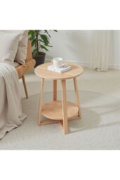Living and Home 2-Tier Round Wooden Coffee Side Table，50cm Wx 50cm D x 50cm H in Natural - Size: 50 cm Wx 50 cm D x 50 cm H