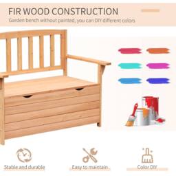 OUTSUNNY Garden Storage Bench, 2 Seater Fir Wood Outdoor Bench in Natural - thumbnail 5