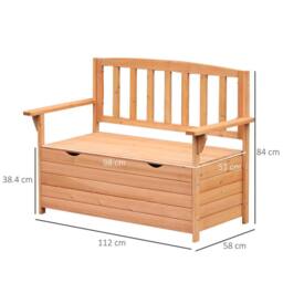 OUTSUNNY Garden Storage Bench, 2 Seater Fir Wood Outdoor Bench in Natural - thumbnail 3