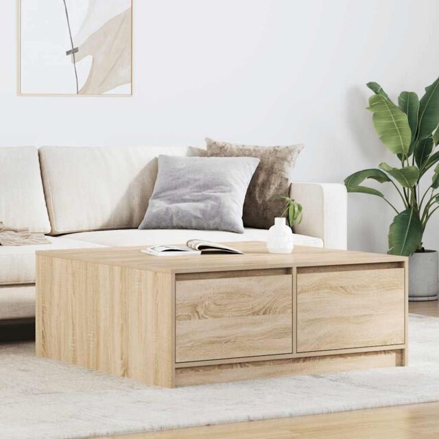 Berkfield Home Coffee Table with Drawers Sonoma Oak 100x100x40 cm in Brown - Size: 100 x 100 x 40 cm - image 1