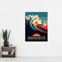 "Artery8 Wall Art Print The Seaside Calls Aberystwyth Beach Wales UK Sunset Woman of the Waves Sea Siren Ocean Poster in Blue - Size: W24"" x H32""" - thumbnail 4