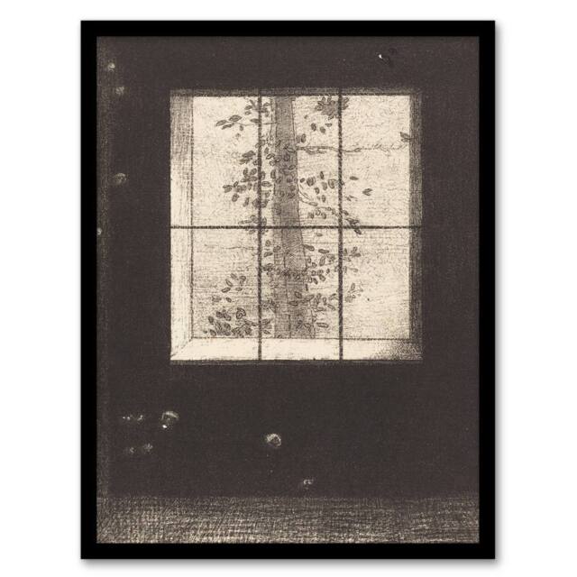 Artery8 Odilon Redon Framed Wall Art Print Le Jour Day Window View in Grey - Size: A4 - image 1