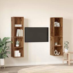 Berkfield Home Wall TV Cabinet 4 pcs Old wood 37 x 37 x 72 cm Engineered wood in Brown - thumbnail 4