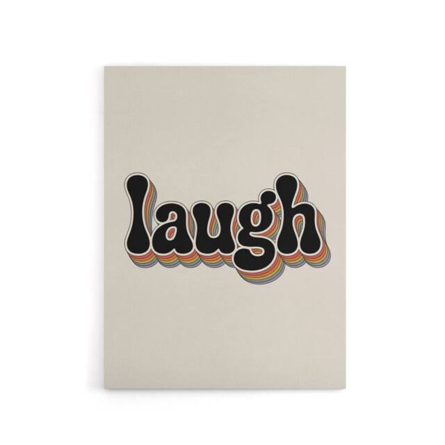 "Artery8 Laugh Colourful Retro Rainbow Font Typography Canvas Wall Art Print in Beige - Size: W24"" x H32""" - image 1