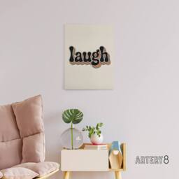 "Artery8 Laugh Colourful Retro Rainbow Font Typography Canvas Wall Art Print in Beige - Size: W24"" x H32""" - thumbnail 3