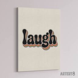 "Artery8 Laugh Colourful Retro Rainbow Font Typography Canvas Wall Art Print in Beige - Size: W24"" x H32""" - thumbnail 2
