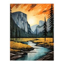 "Artery8 Yosemite National Park Vibrant Artwork Sunset Over El Capitan Unframed Wall Art Print Poster Home Decor Premium - Size: W12"" x H16""" - thumbnail 1