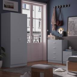 FWStyle Grey 3 Piece Bedroom Furniture Set Bedside, Wardrobe, 4 Drawer Chest - thumbnail 1