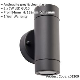 Loops 2 PACK Up & Down Twin Outdoor IP44 Wall Light - 2 x 7W GU10 LED - Anthracite - thumbnail 2
