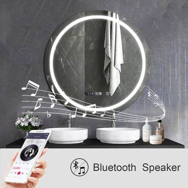 ENER-J Round Bathroom Mirror 70cm LED Bluetooth Speaker White - image 1