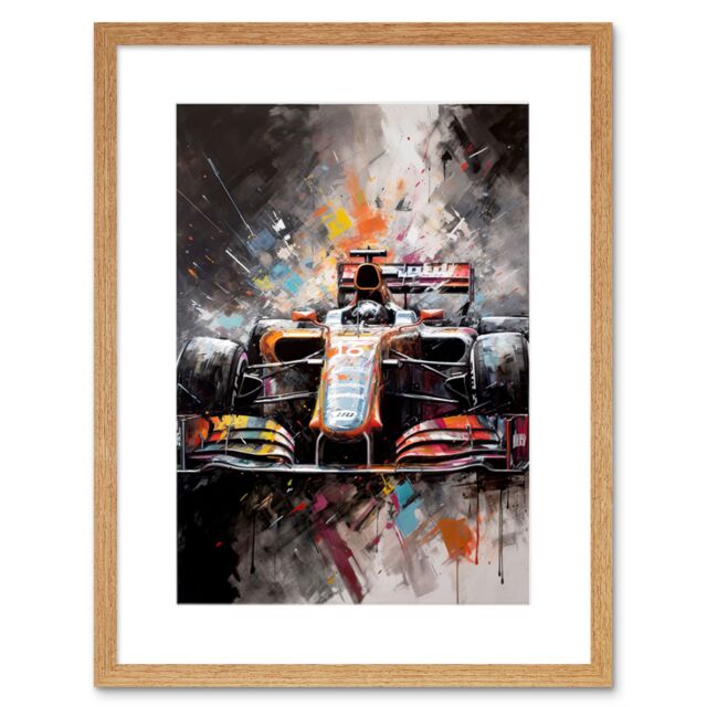 "Artery8 Wall Art Print Race Car Grand Prix Multicoloured Modern Artwork Framed 9X7 Inch in Beige - Size: W7"" x H9""" - image 1