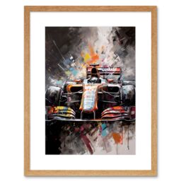 "Artery8 Wall Art Print Race Car Grand Prix Multicoloured Modern Artwork Framed 9X7 Inch in Beige - Size: W7"" x H9""" - thumbnail 1