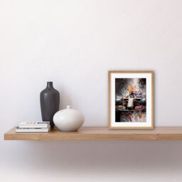 "Artery8 Wall Art Print Race Car Grand Prix Multicoloured Modern Artwork Framed 9X7 Inch in Beige - Size: W7"" x H9""" - thumbnail 2