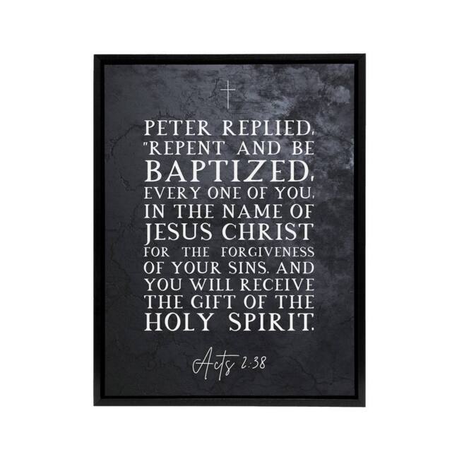 "Artery8 Acts 2 38 Repent & Be Baptized Bible Quote Framed Canvas Wall Art Print in Grey - Size: W12"" x H16""" - image 1