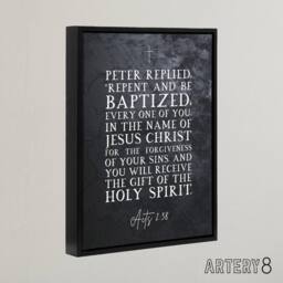 "Artery8 Acts 2 38 Repent & Be Baptized Bible Quote Framed Canvas Wall Art Print in Grey - Size: W12"" x H16""" - thumbnail 2