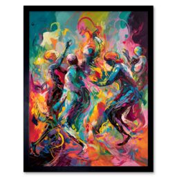 "Artery8 Wall Art Print Abstract Figures Vibrant Dance Expression Art Framed in Black - Size: W12"" x H16""" - thumbnail 1