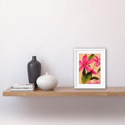 "Artery8 Wall Art Print Exotic Pink Plumeria Flower Plant Blooms Watercolour Pencil Artwork Framed 9X7 Inch in White - Size: W7"" x H9""" - thumbnail 2