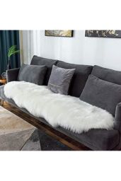 Living and Home 60x150cm Faux Fur Sheepskin Curved Edge Rug for Bed Sofa Floor in White - Size: 60 cm x 150 cm - thumbnail 3
