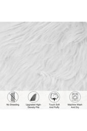 Living and Home 60x150cm Faux Fur Sheepskin Curved Edge Rug for Bed Sofa Floor in White - Size: 60 cm x 150 cm - thumbnail 4