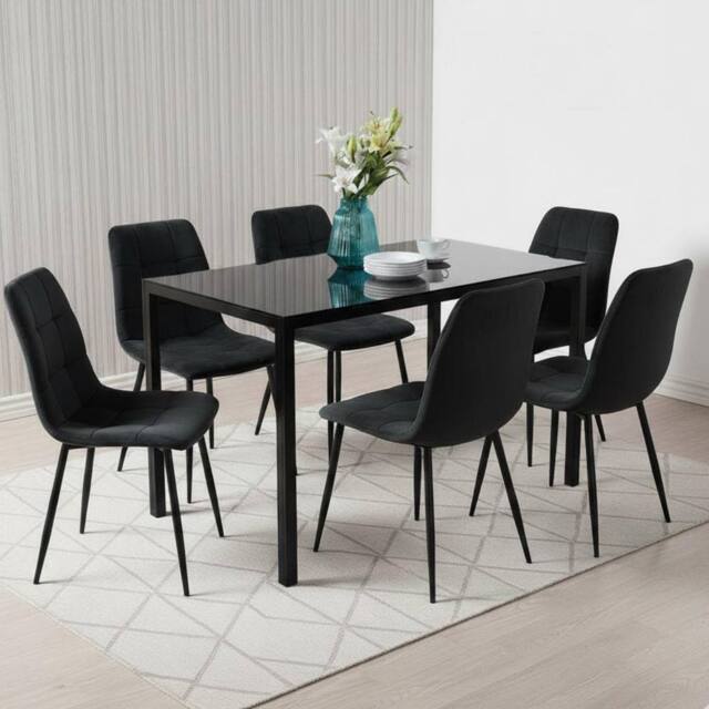 KOSY KOALA Dining Table Set With 6 Black Tufted Velvet Chairs Dining Furniture - Size: 120 cm x 70 cm - image 1