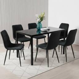 KOSY KOALA Dining Table Set With 6 Black Tufted Velvet Chairs Dining Furniture - Size: 120 cm x 70 cm - thumbnail 1