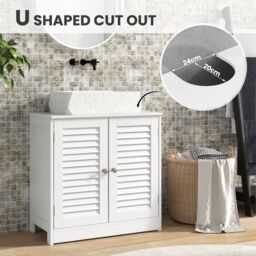 Gymax Freestanding Bathroom Under Sink Cabinet With 2 Shutter Doors White - thumbnail 3